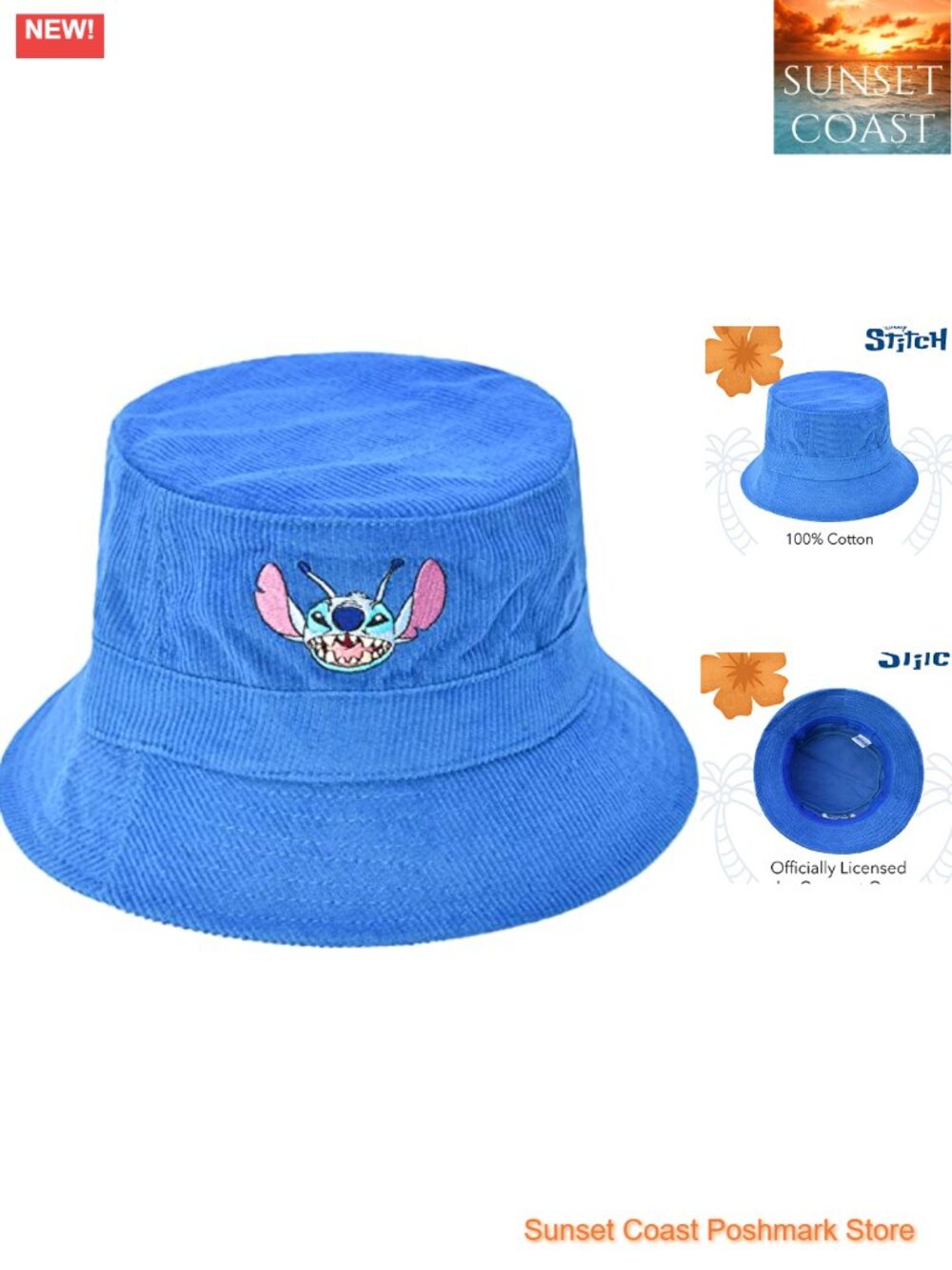 Disney Lilo & Stitch Corduroy Bucket Hat Wide Brim Packable Travel